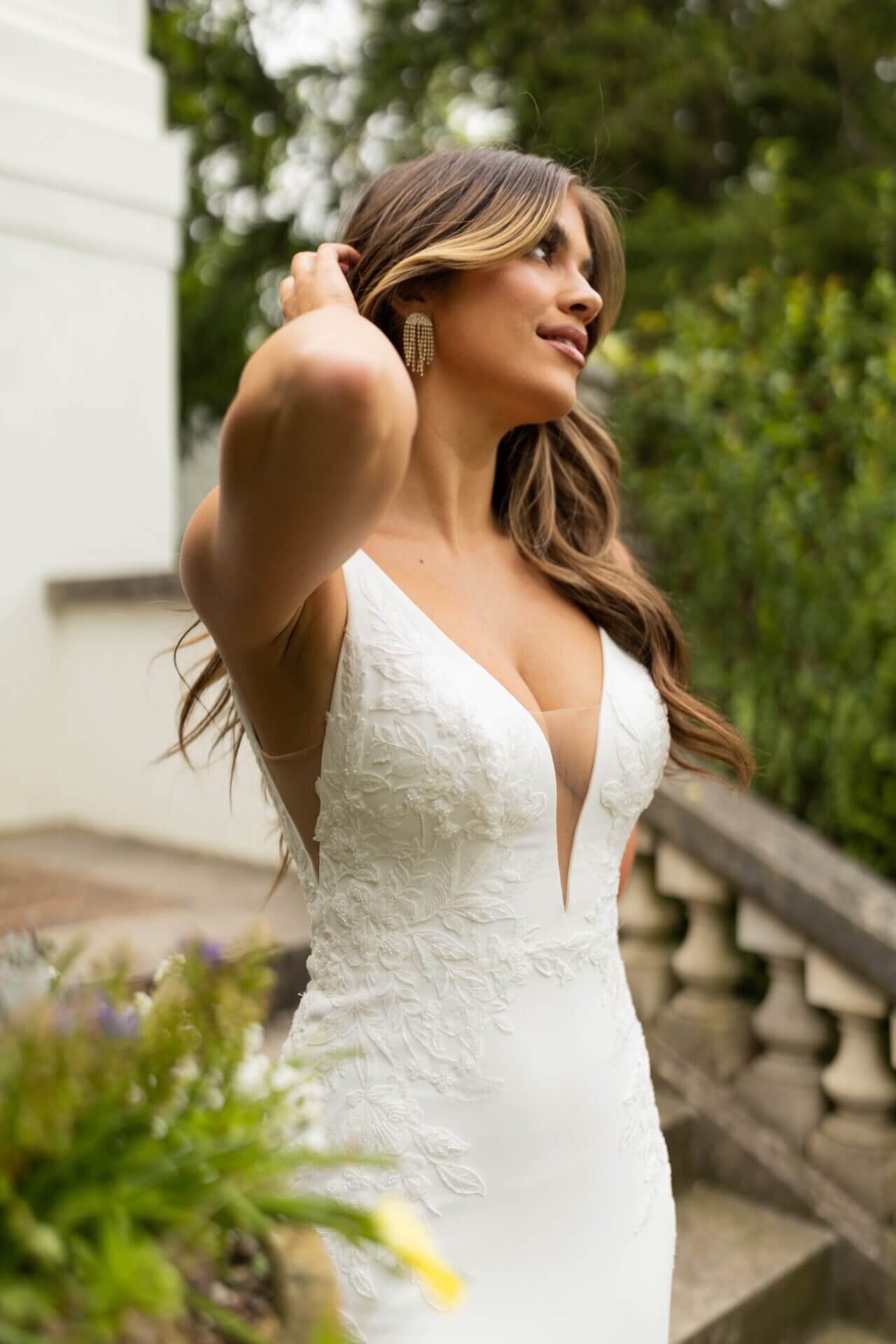 This designer fit-and-flare strapless wedding dress from Stella